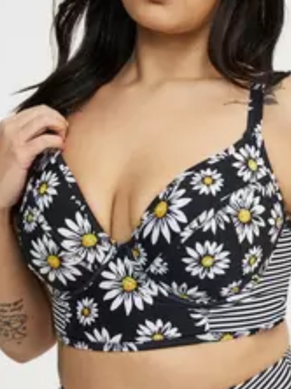 TORRID Underwire Longline Bikini Top daisy delight black 3 D/DD